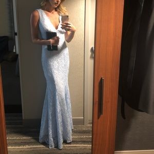 Floor length light blue formal dress